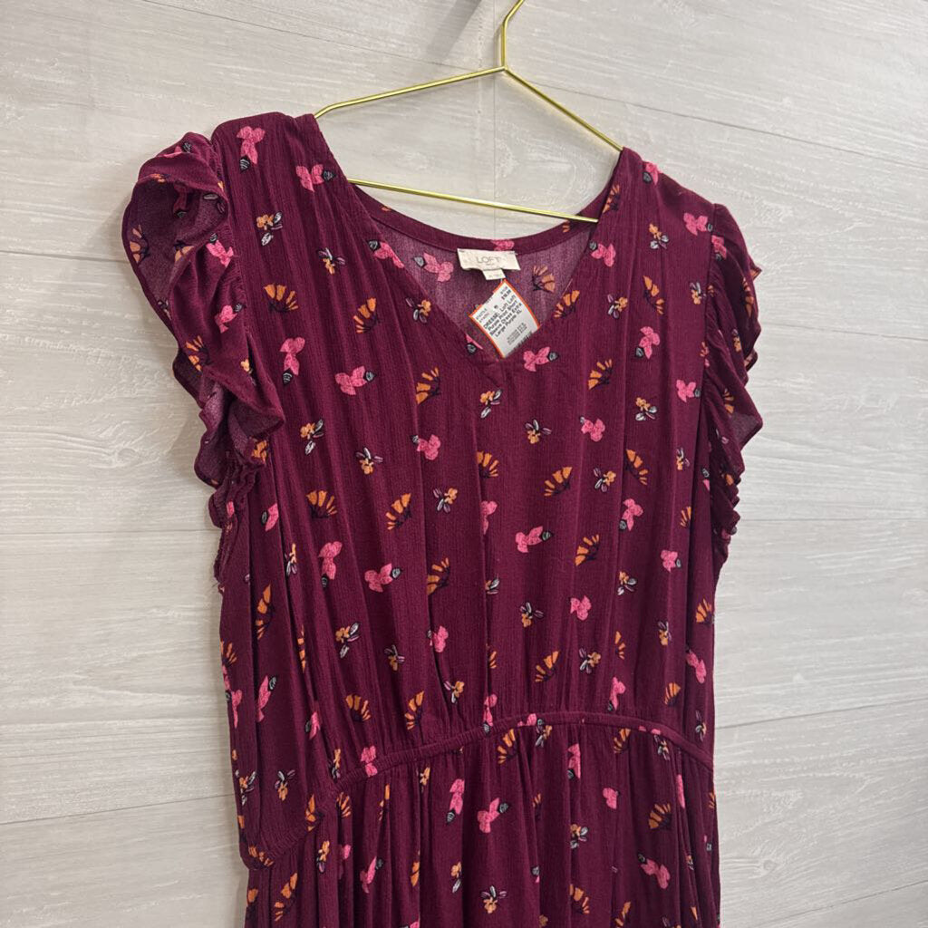 Loft Purple Print Short Sleeve Dress Extra Large
