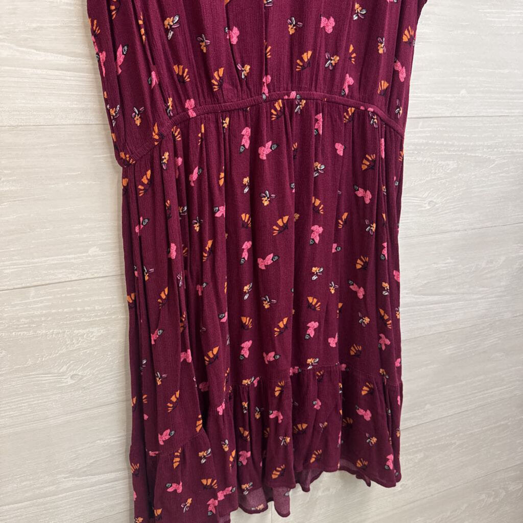 Loft Purple Print Short Sleeve Dress Extra Large