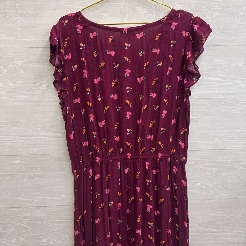 Loft Purple Print Short Sleeve Dress Extra Large