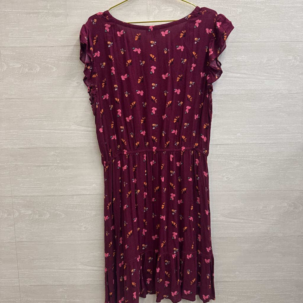 Loft Purple Print Short Sleeve Dress Extra Large