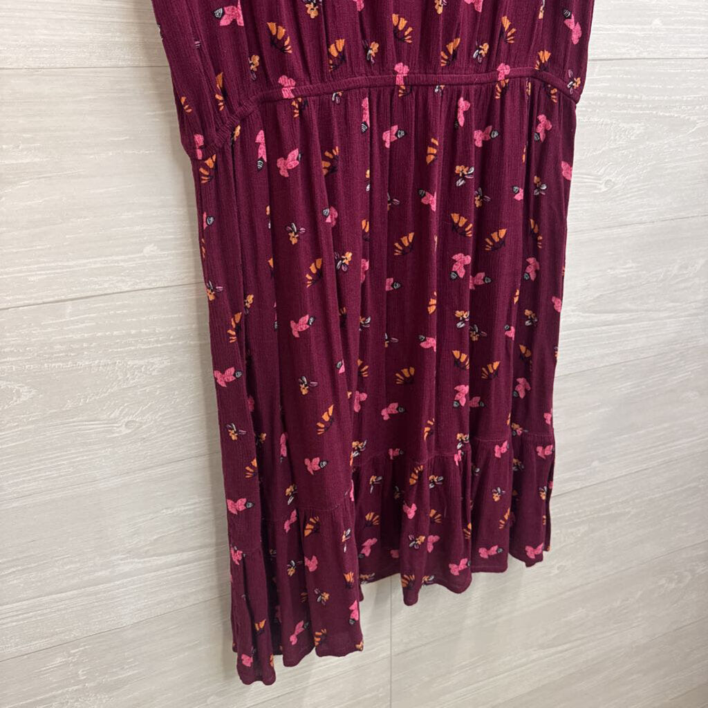 Loft Purple Print Short Sleeve Dress Extra Large