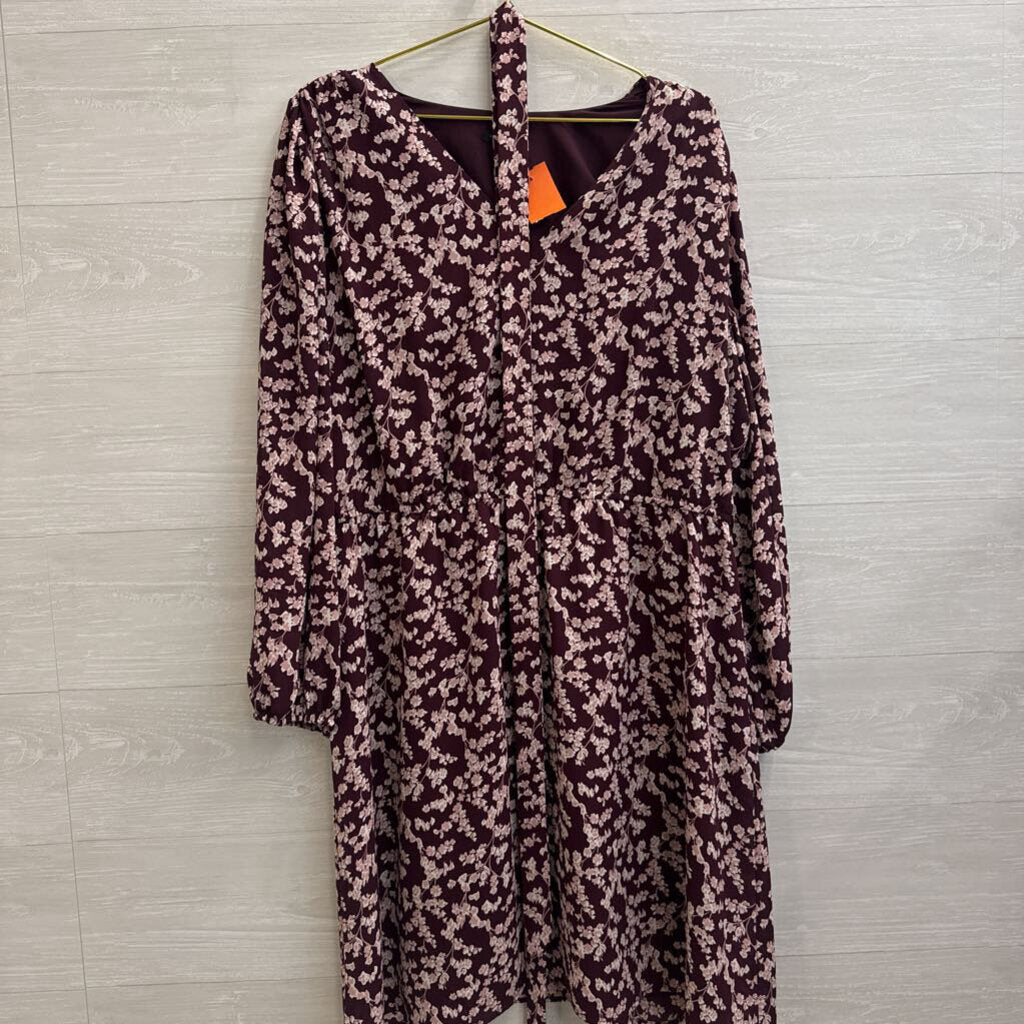 Ann Taylor Purple/ Pink Print Long Sleeve Tie Waist Dress XXL