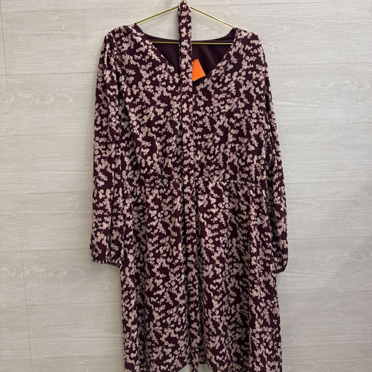 Ann Taylor Purple/ Pink Print Long Sleeve Tie Waist Dress XXL