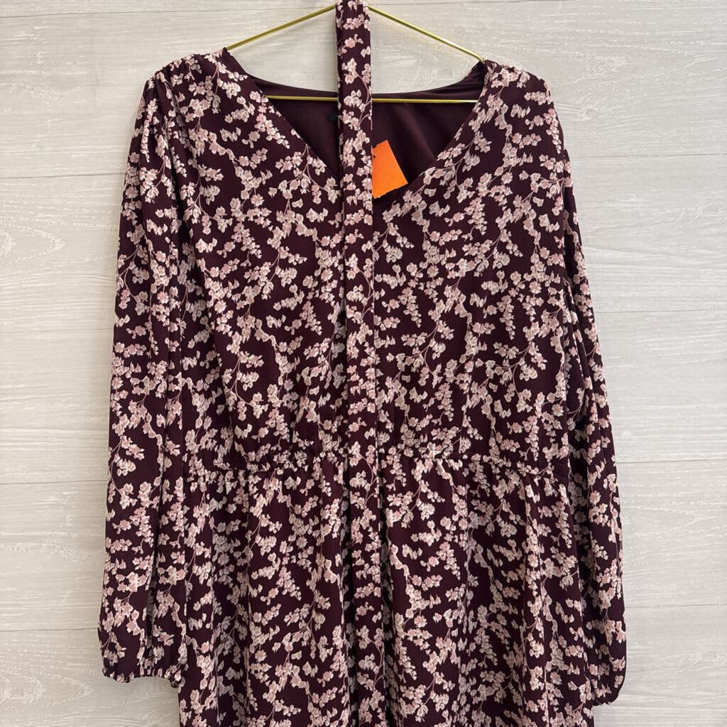 Ann Taylor Purple/ Pink Print Long Sleeve Tie Waist Dress XXL