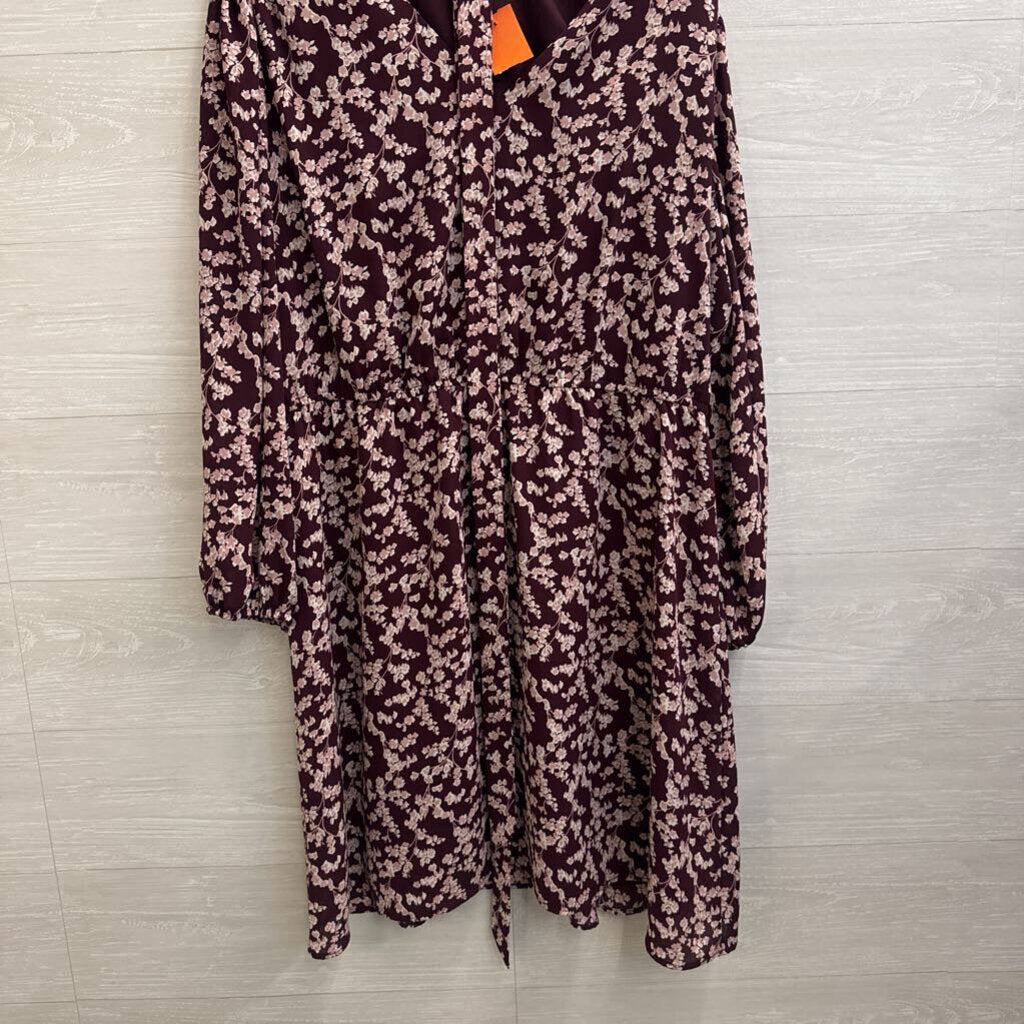 Ann Taylor Purple/ Pink Print Long Sleeve Tie Waist Dress XXL