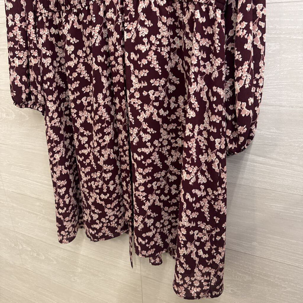 Ann Taylor Purple/ Pink Print Long Sleeve Tie Waist Dress XXL