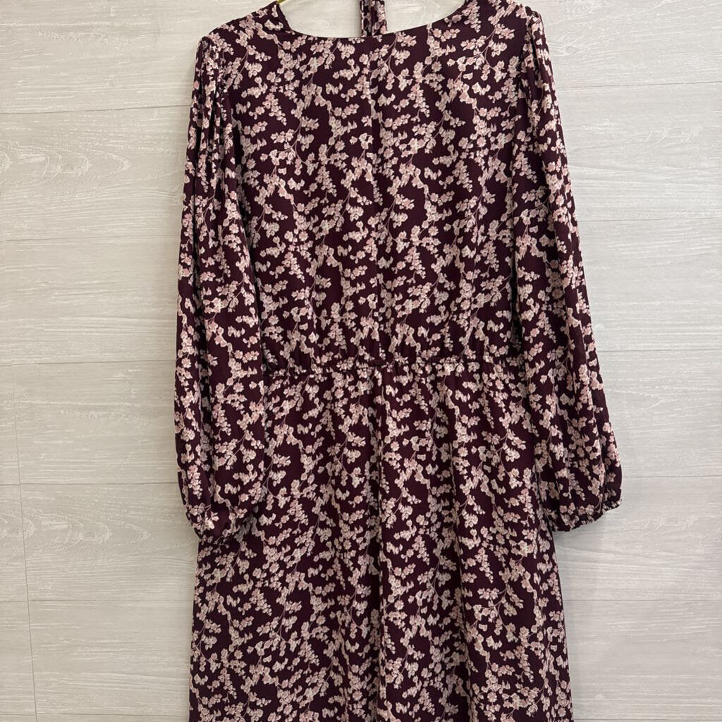 Ann Taylor Purple/ Pink Print Long Sleeve Tie Waist Dress XXL