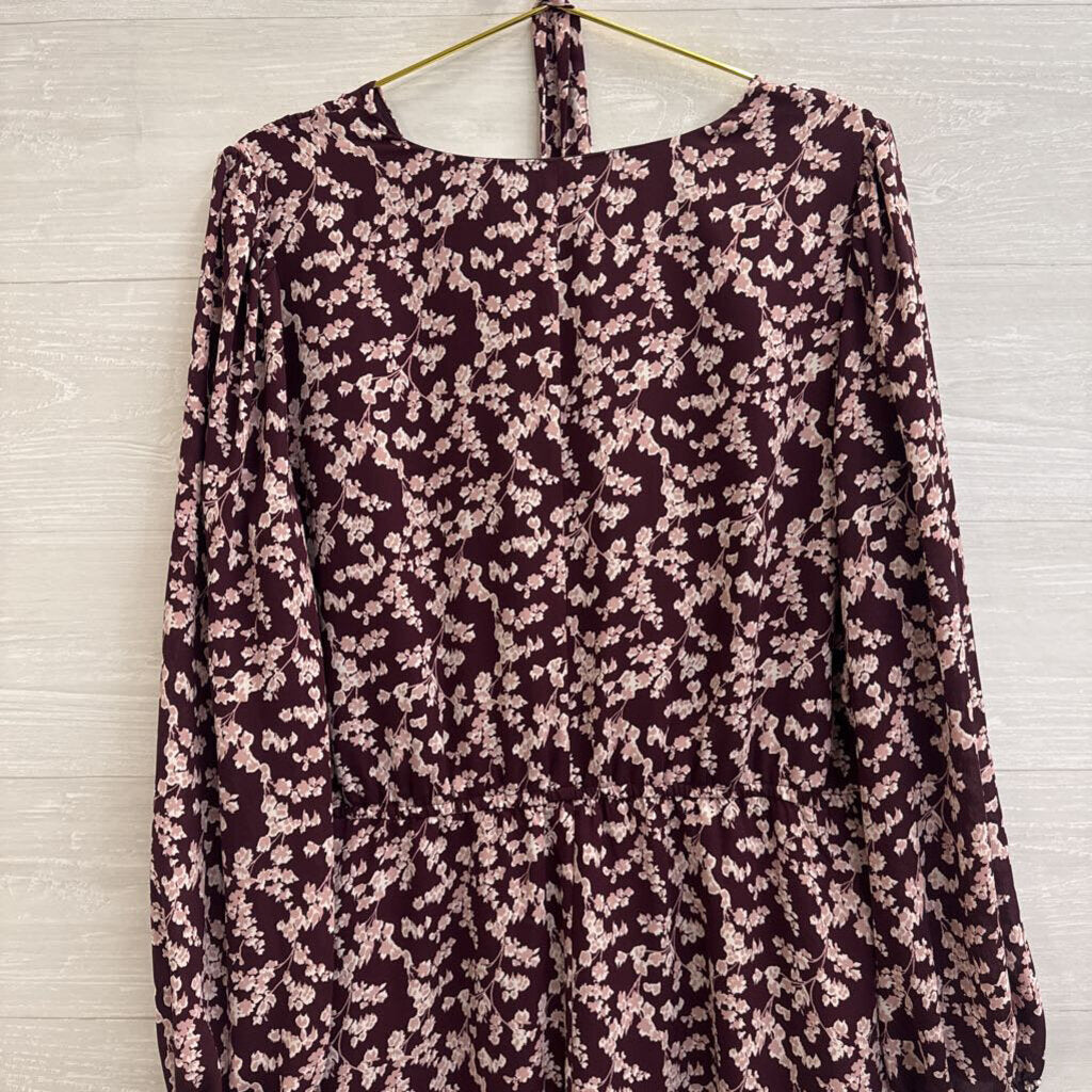 Ann Taylor Purple/ Pink Print Long Sleeve Tie Waist Dress XXL