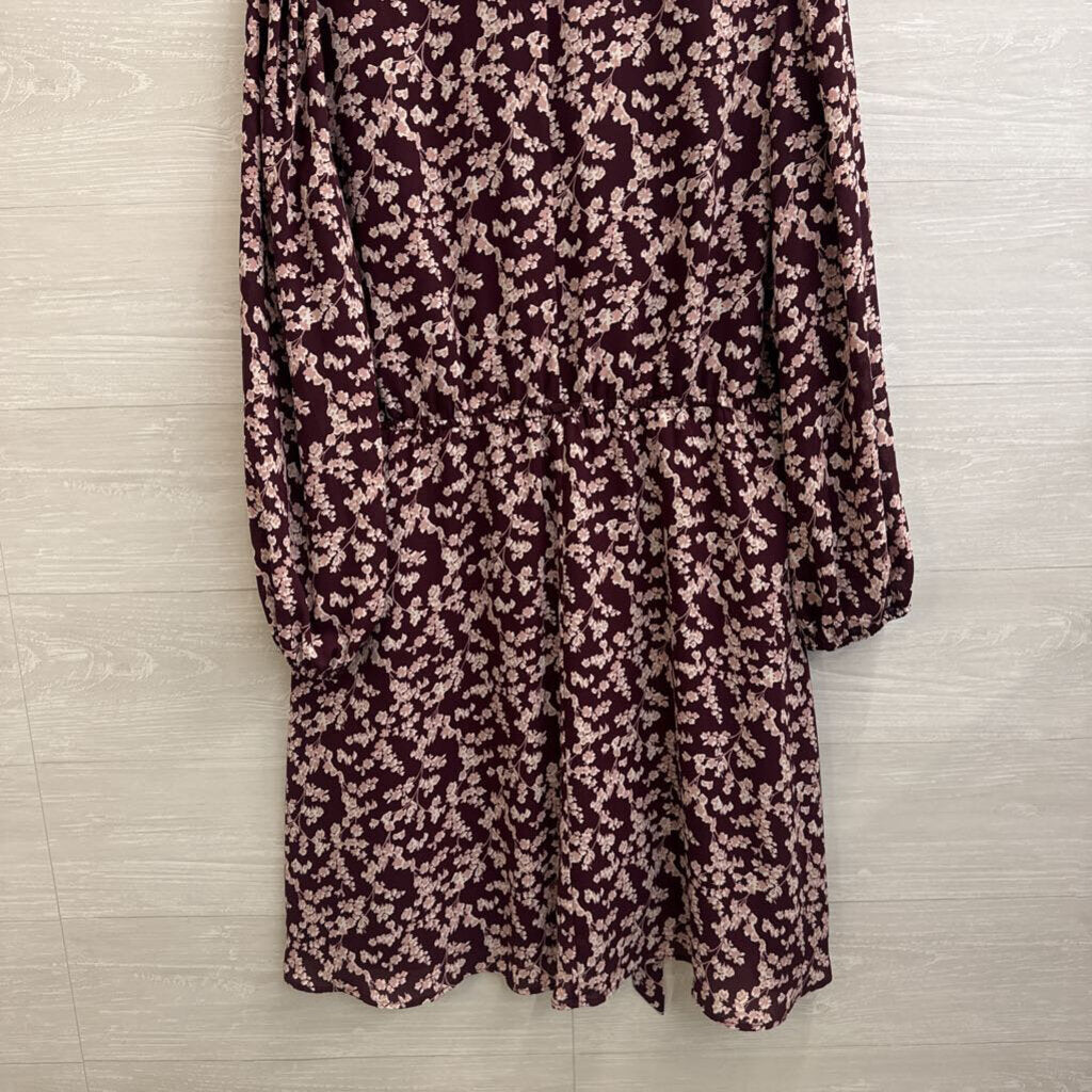 Ann Taylor Purple/ Pink Print Long Sleeve Tie Waist Dress XXL