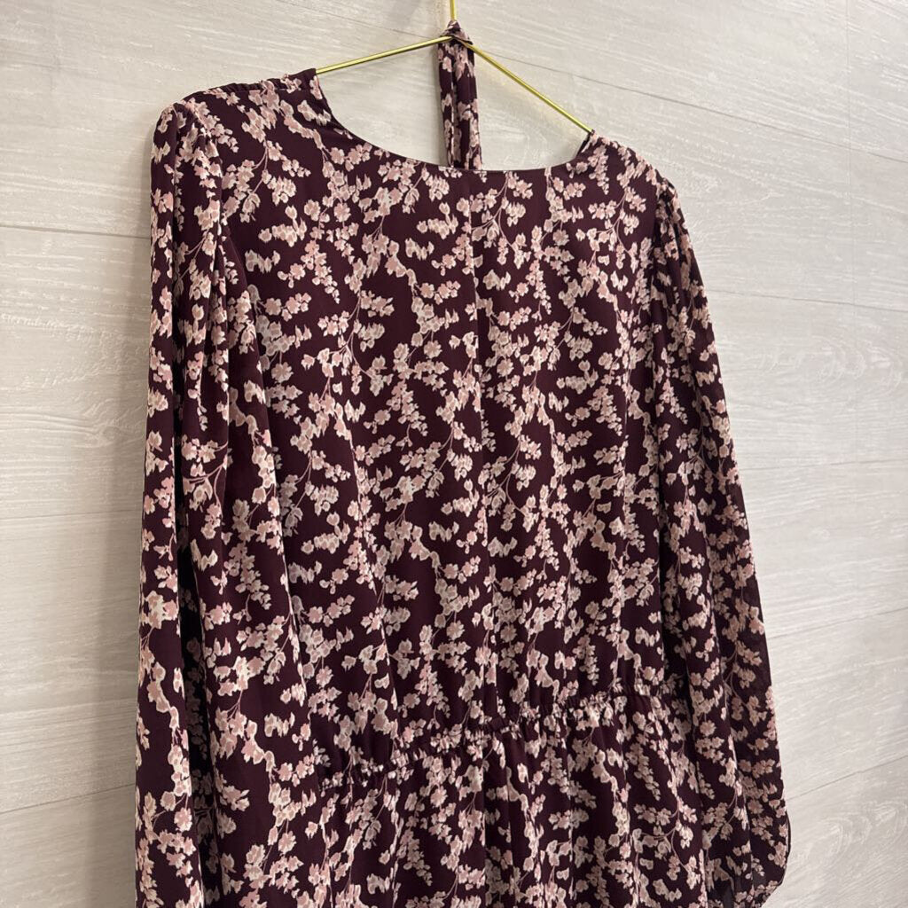 Ann Taylor Purple/ Pink Print Long Sleeve Tie Waist Dress XXL