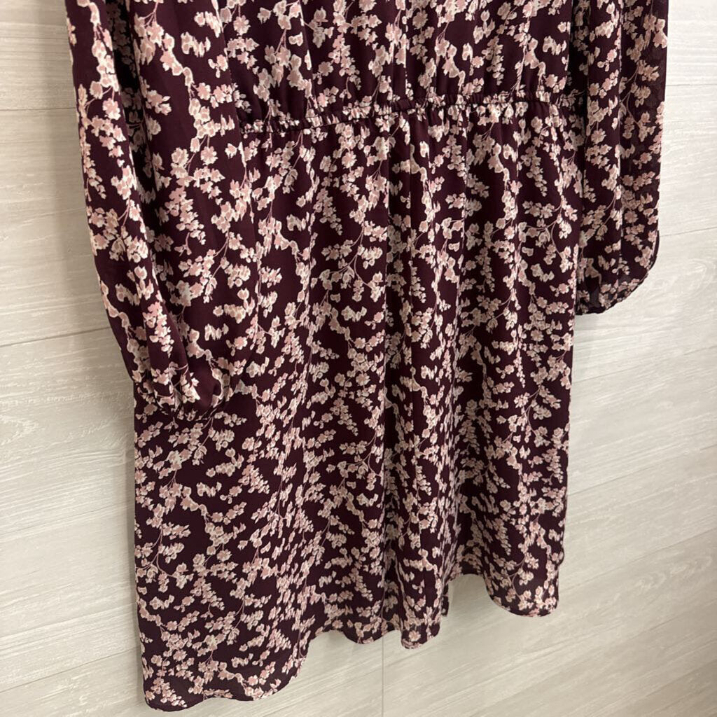 Ann Taylor Purple/ Pink Print Long Sleeve Tie Waist Dress XXL