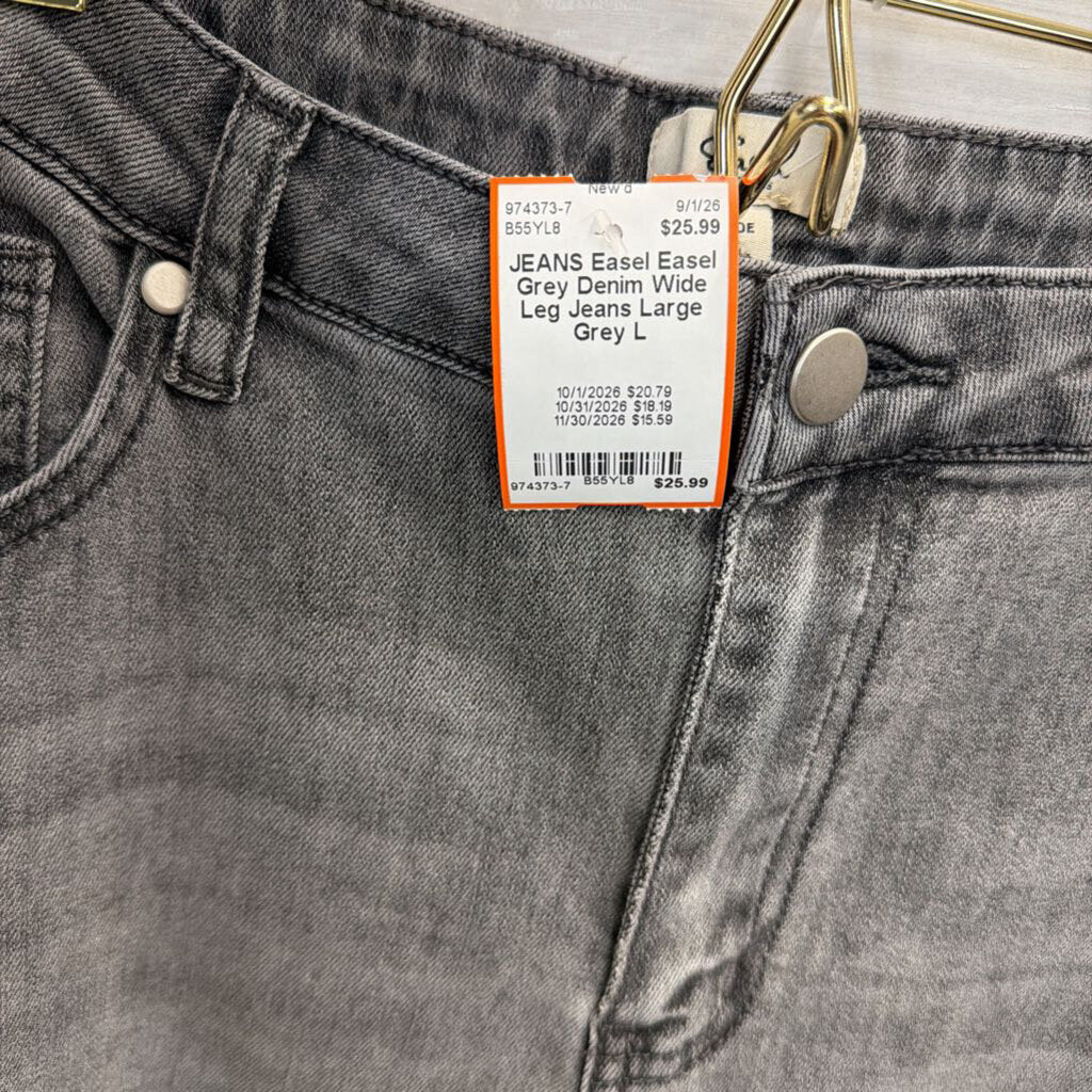Easel Grey Denim Wide Leg Jeans Large