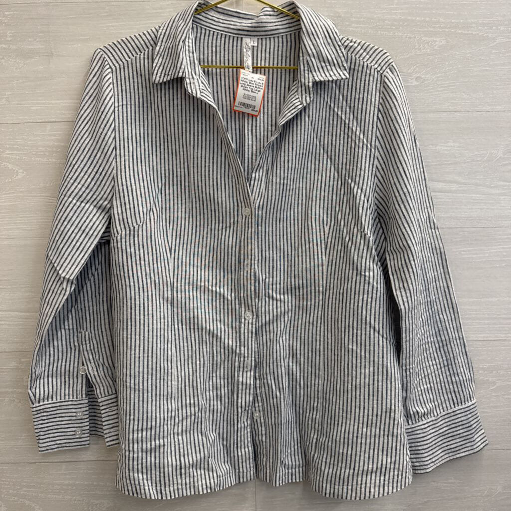 Lulu B White/ Blue Striped Long Sleeve Button Down Top Large