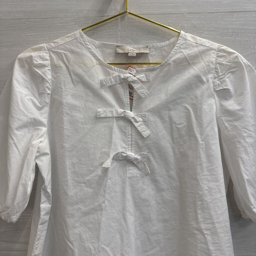 Loft Short Puff Sleeve Bow Front Top Extra Small