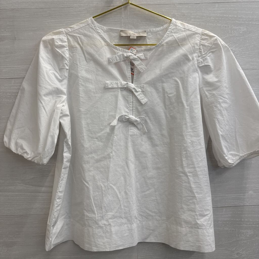 Loft Short Puff Sleeve Bow Front Top Extra Small