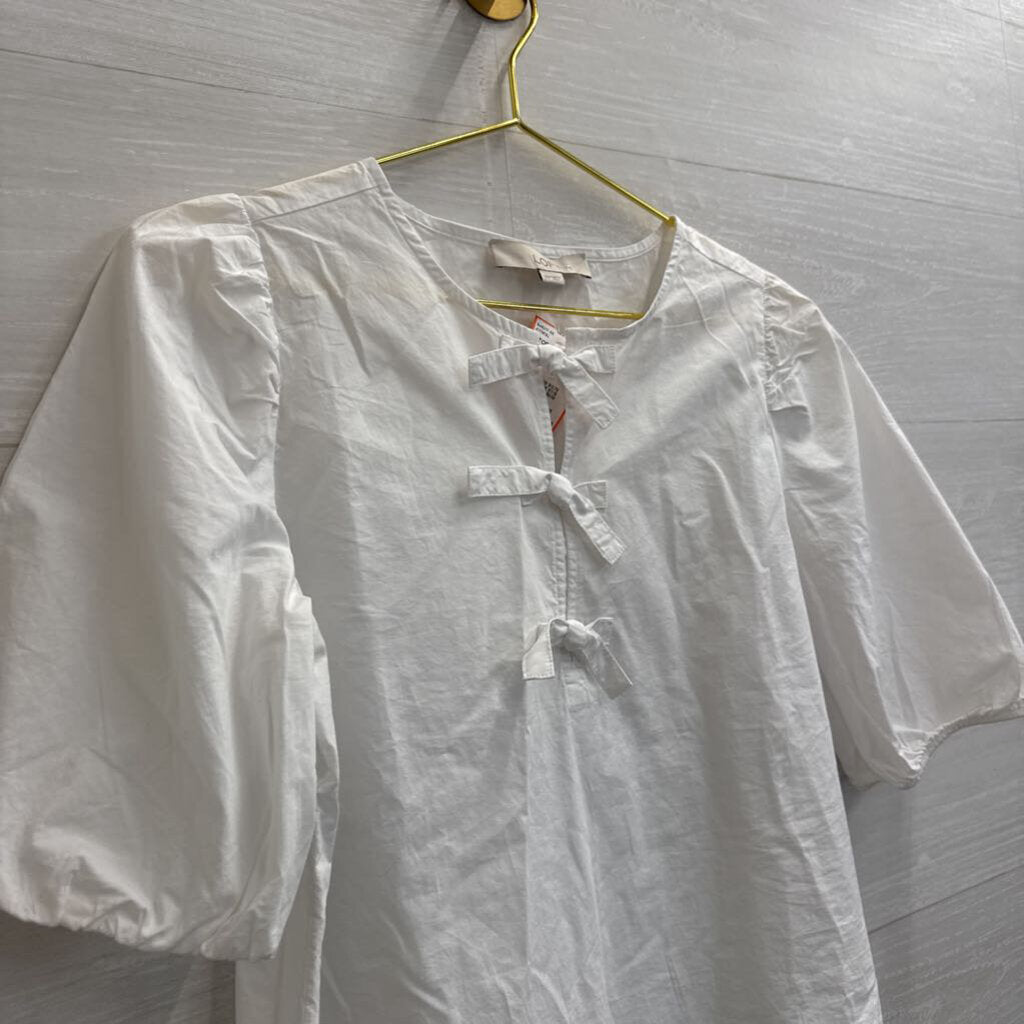 Loft Short Puff Sleeve Bow Front Top Extra Small