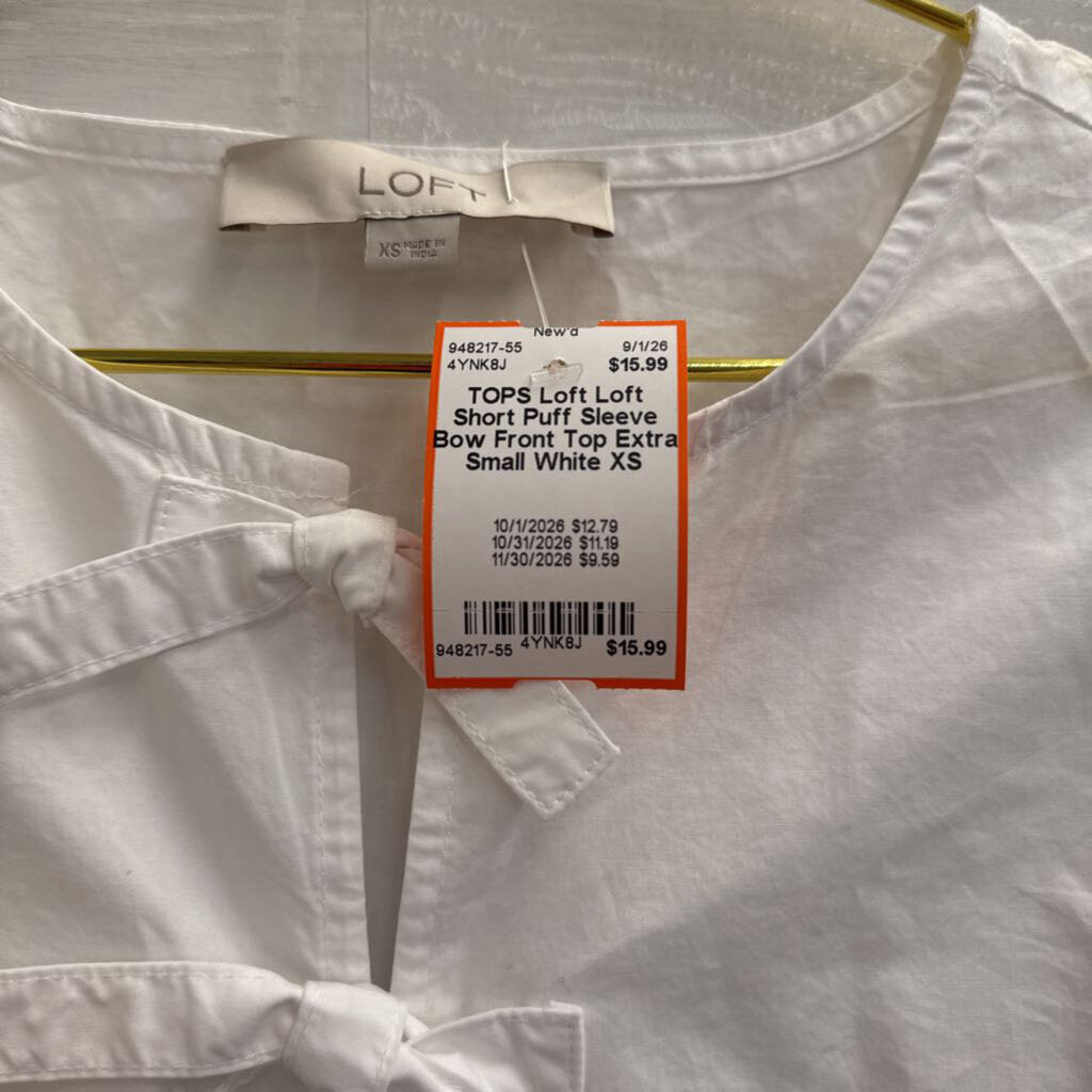 Loft Short Puff Sleeve Bow Front Top Extra Small
