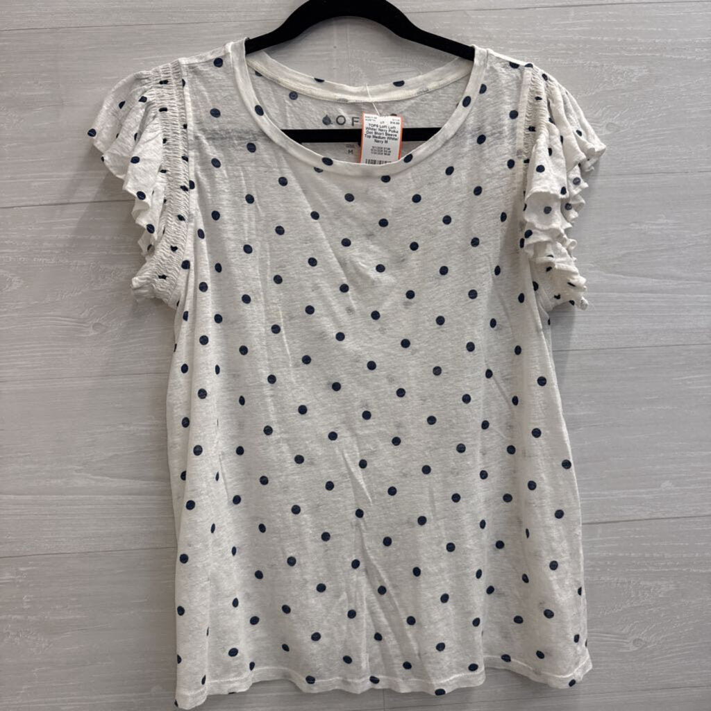 Loft White/ Navy Polka Dot Short Sleeve Top Medium