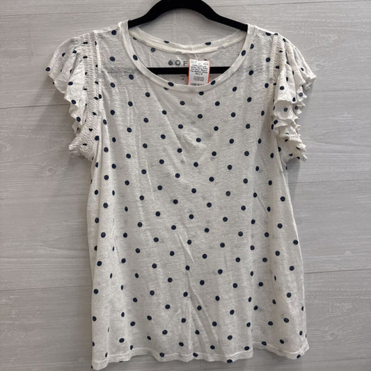 Loft White/ Navy Polka Dot Short Sleeve Top Medium
