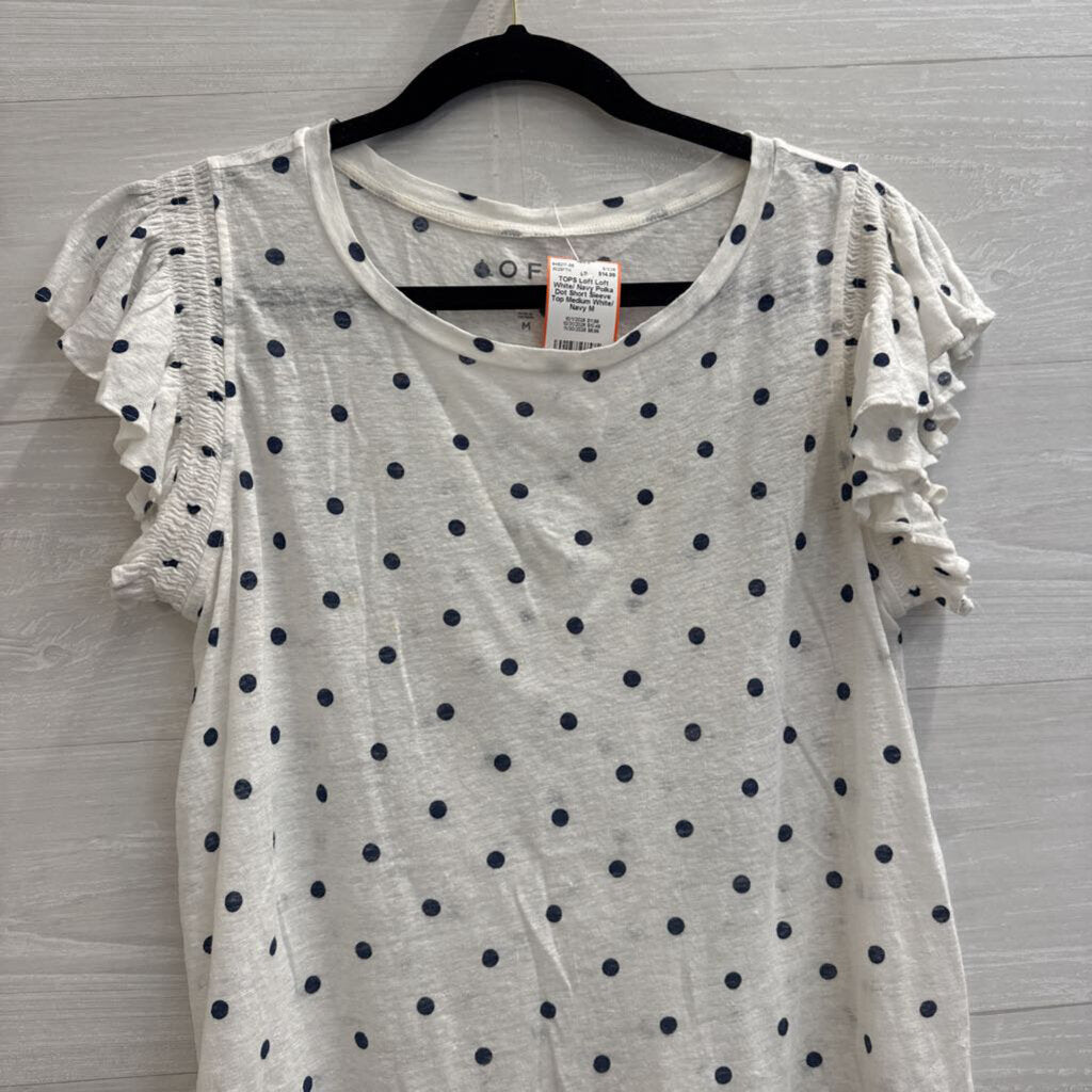 Loft White/ Navy Polka Dot Short Sleeve Top Medium