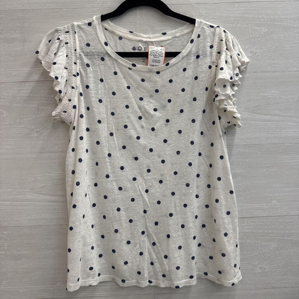 Loft White/ Navy Polka Dot Short Sleeve Top Medium
