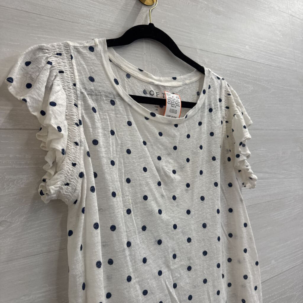 Loft White/ Navy Polka Dot Short Sleeve Top Medium