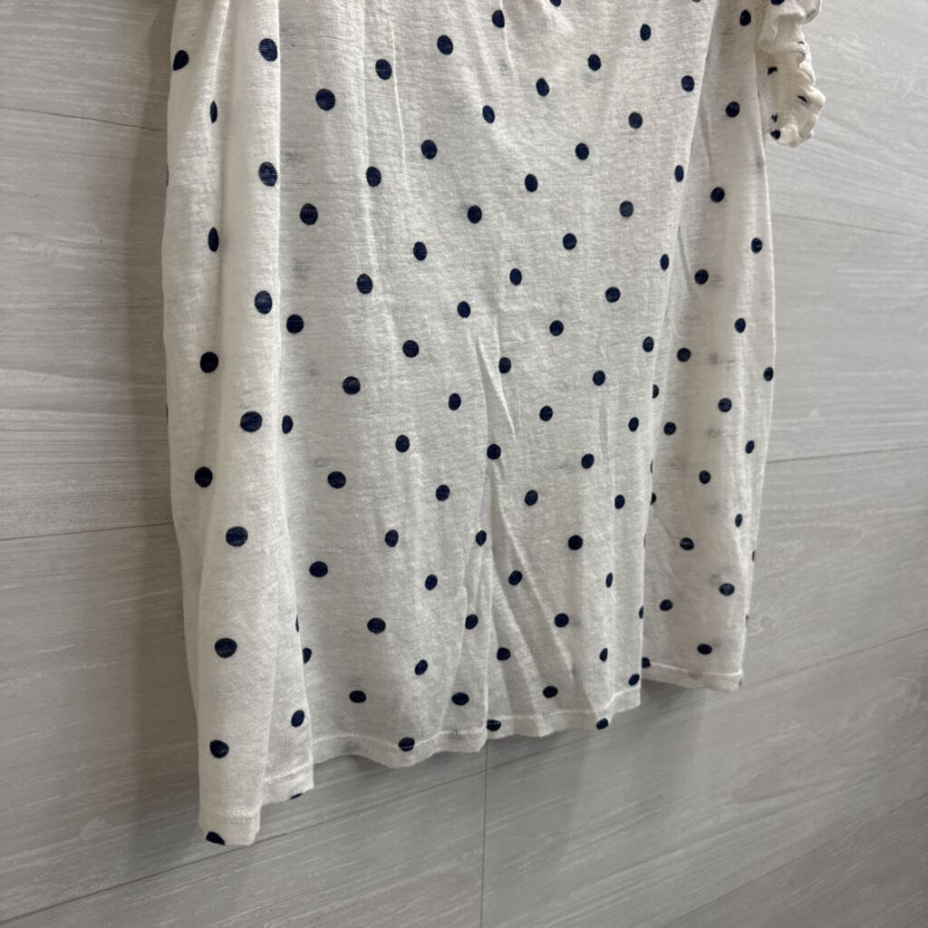 Loft White/ Navy Polka Dot Short Sleeve Top Medium