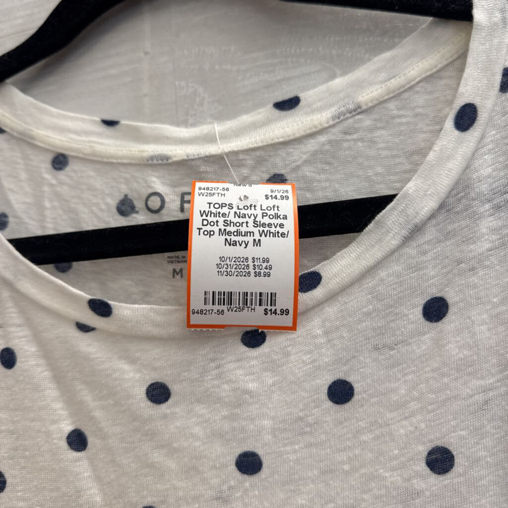 Loft White/ Navy Polka Dot Short Sleeve Top Medium
