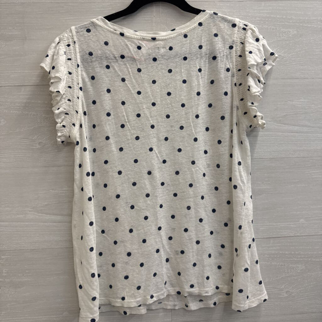 Loft White/ Navy Polka Dot Short Sleeve Top Medium