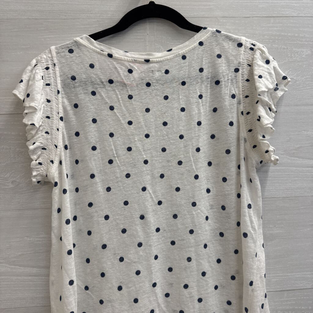 Loft White/ Navy Polka Dot Short Sleeve Top Medium