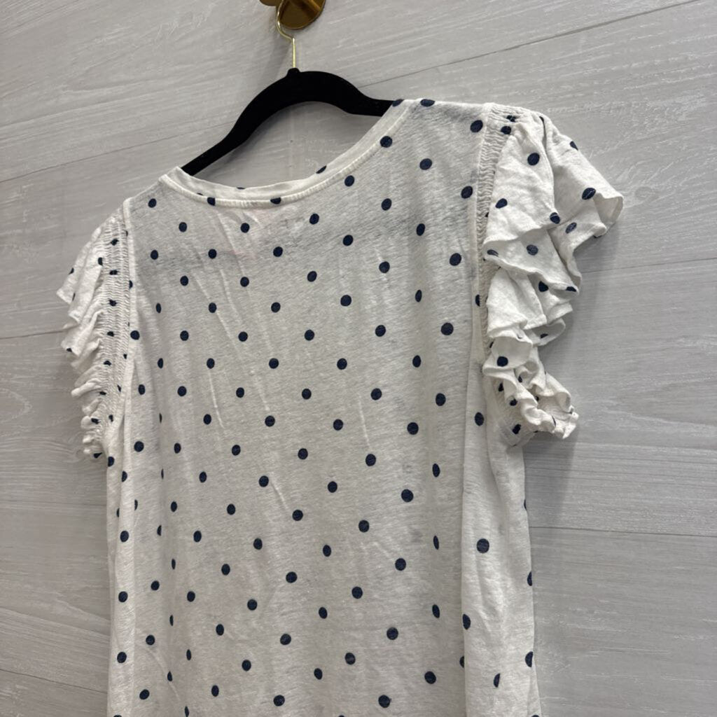 Loft White/ Navy Polka Dot Short Sleeve Top Medium