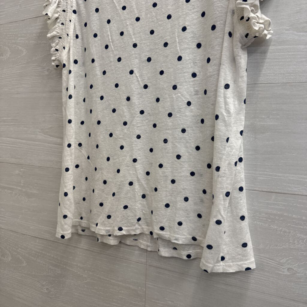 Loft White/ Navy Polka Dot Short Sleeve Top Medium