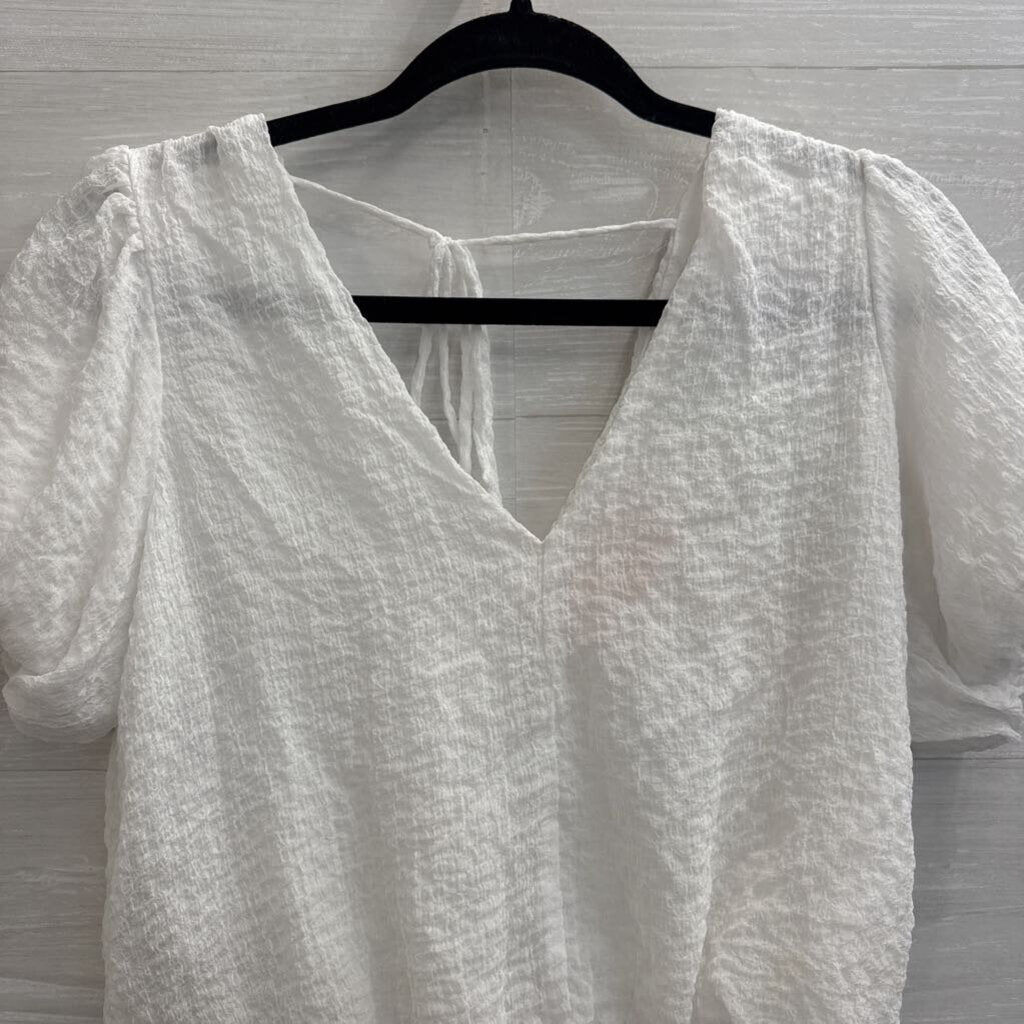ASTR White Cropped Short Puff Sleeve Top Small