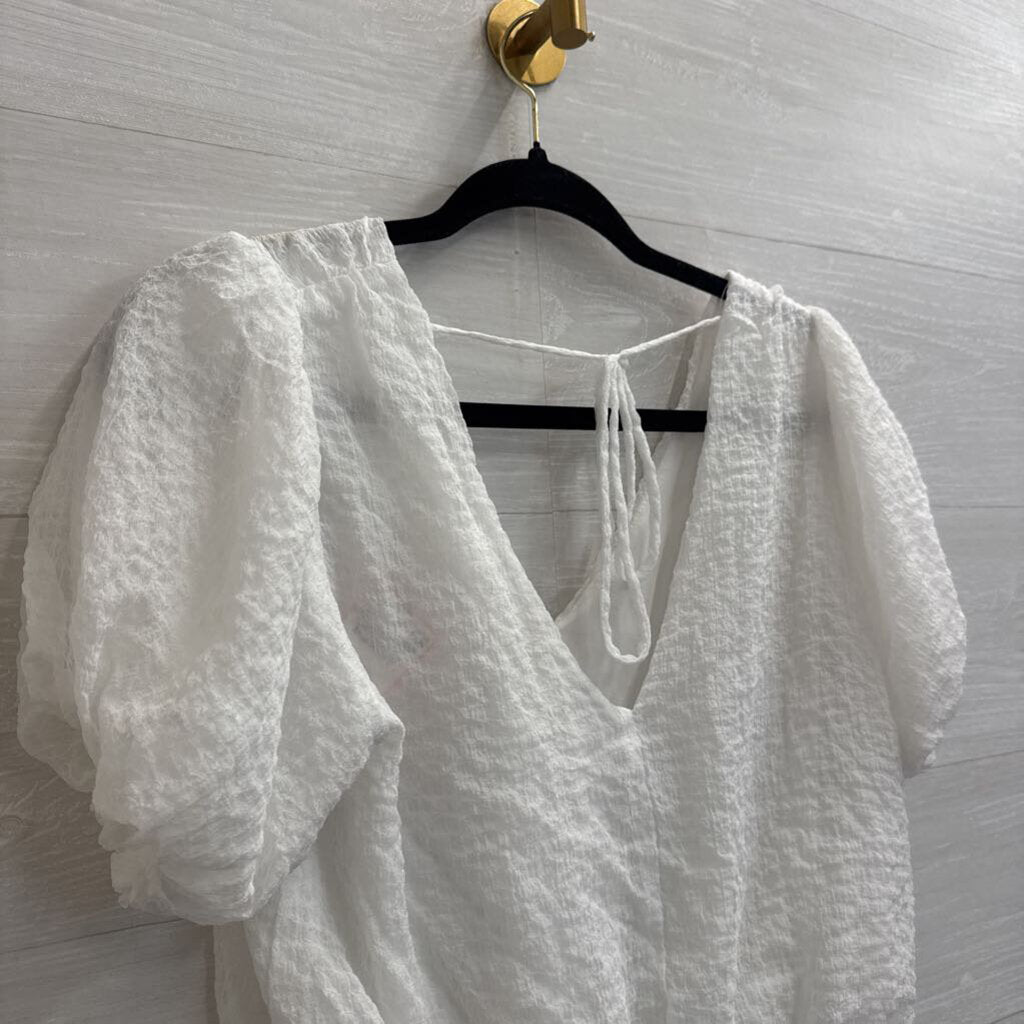 ASTR White Cropped Short Puff Sleeve Top Small