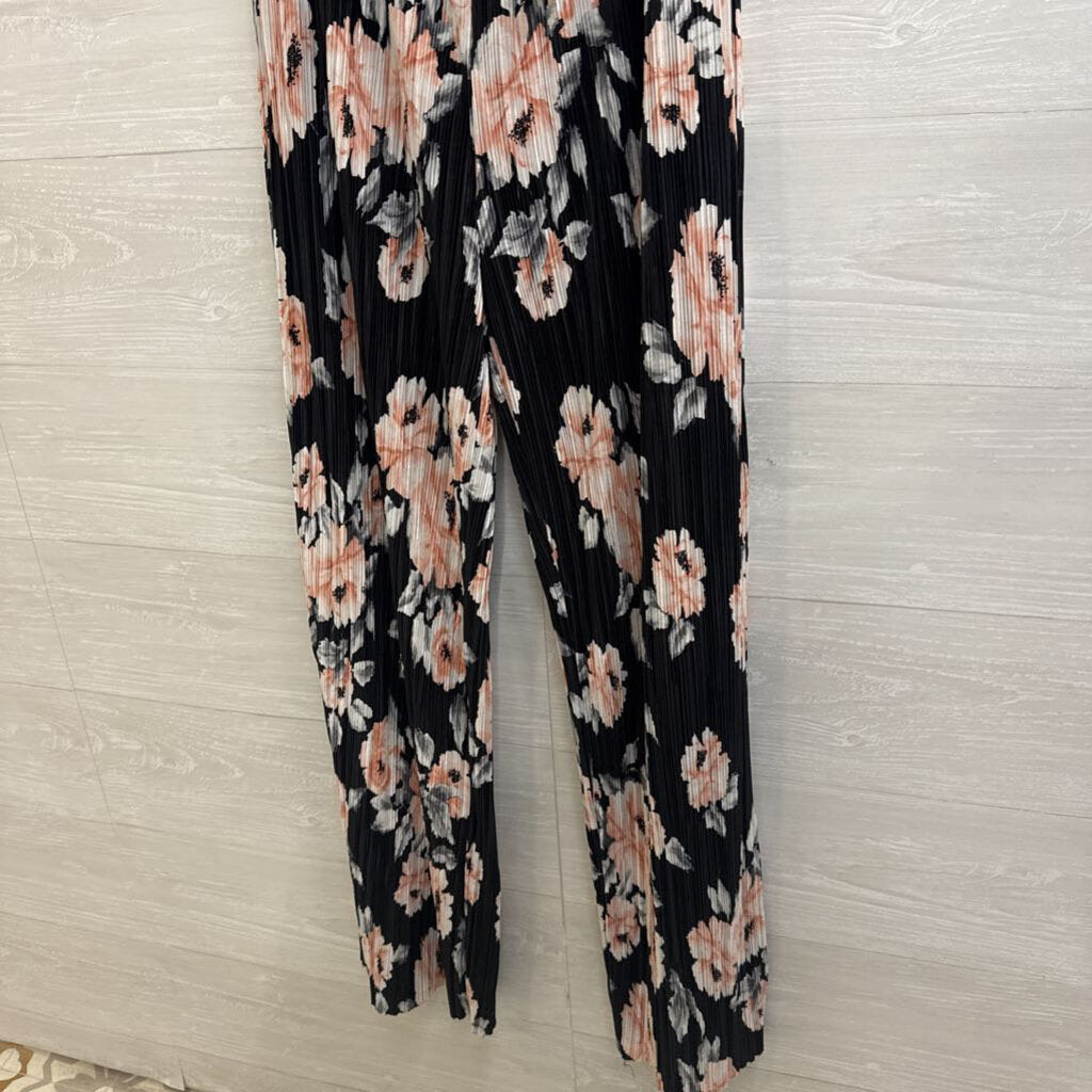 Beau Tissu Black/ Multi Pleated Floral Print Strapless Jumpsuit Small