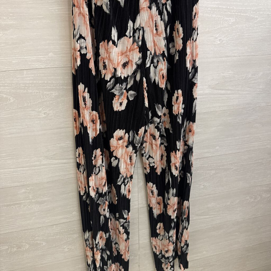 Beau Tissu Black/ Multi Pleated Floral Print Strapless Jumpsuit Small