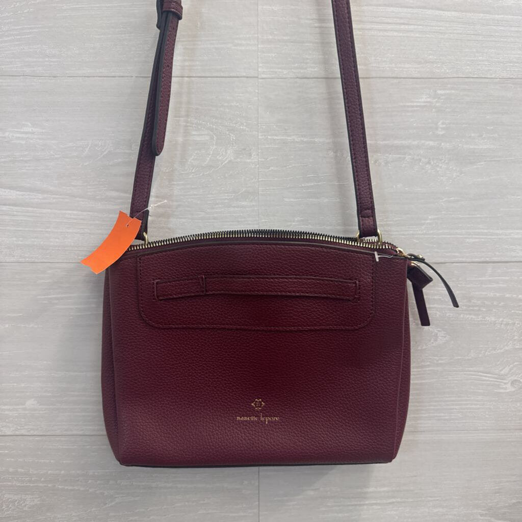 Nanette Lepore Burgundy Pebbled Leather Crossbody Purse