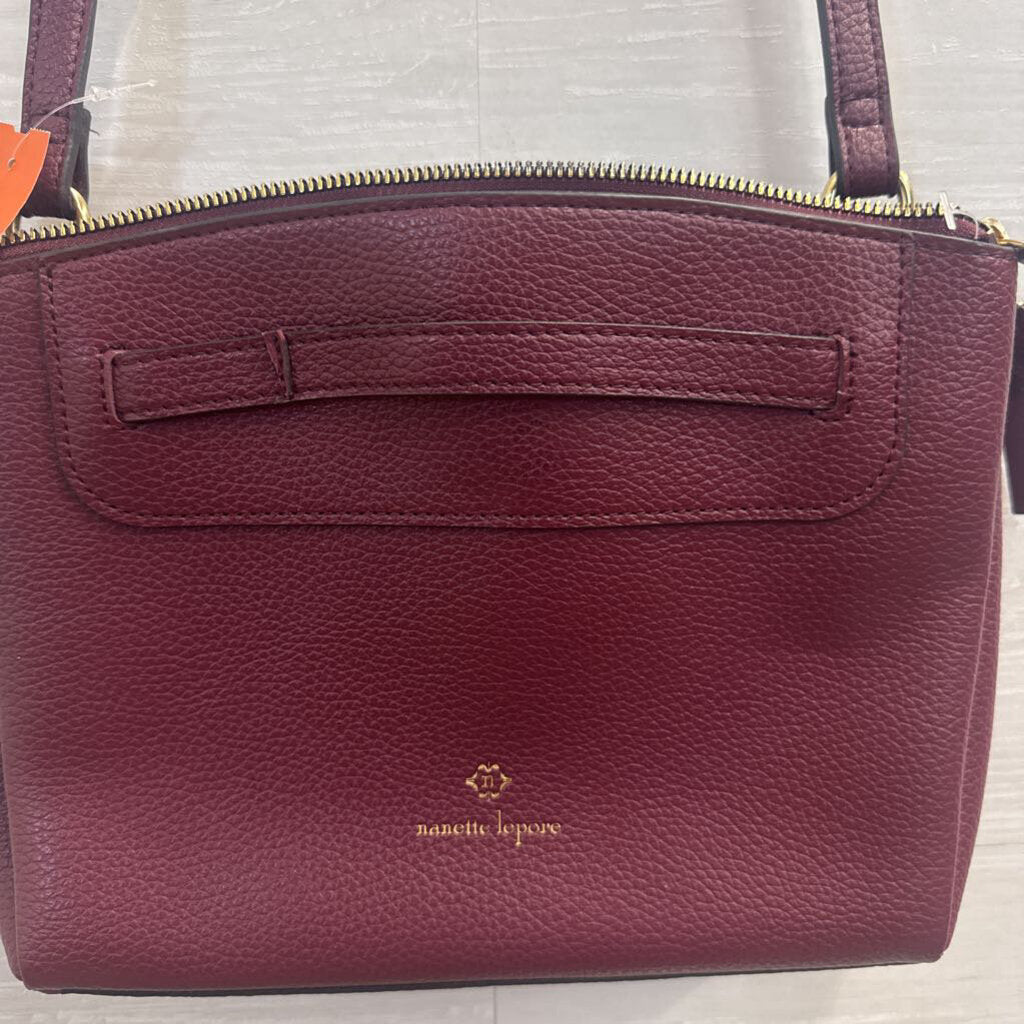 Nanette Lepore Burgundy Pebbled Leather Crossbody Purse