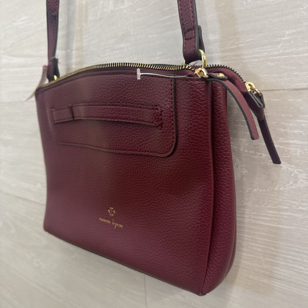Nanette Lepore Burgundy Pebbled Leather Crossbody Purse