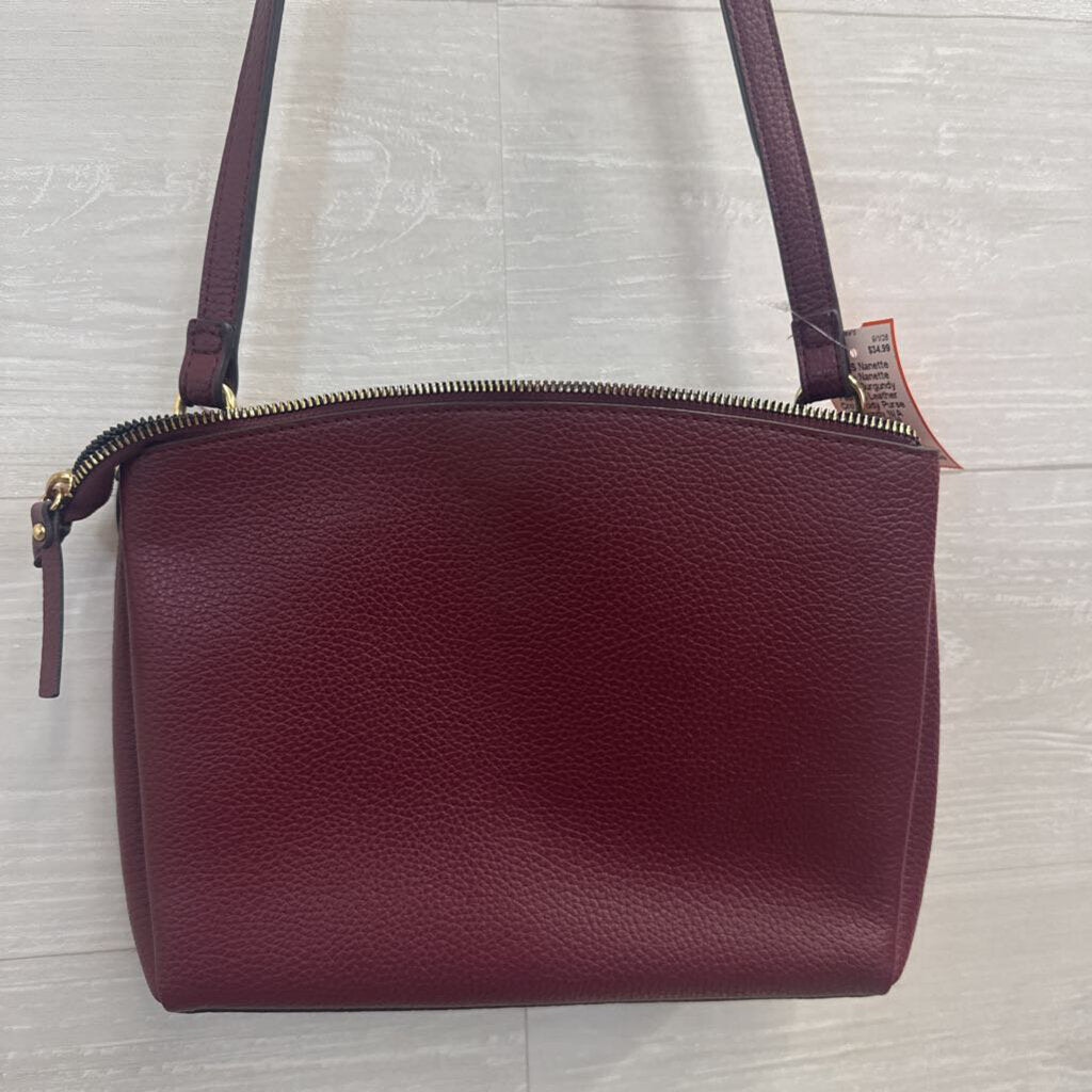 Nanette Lepore Burgundy Pebbled Leather Crossbody Purse