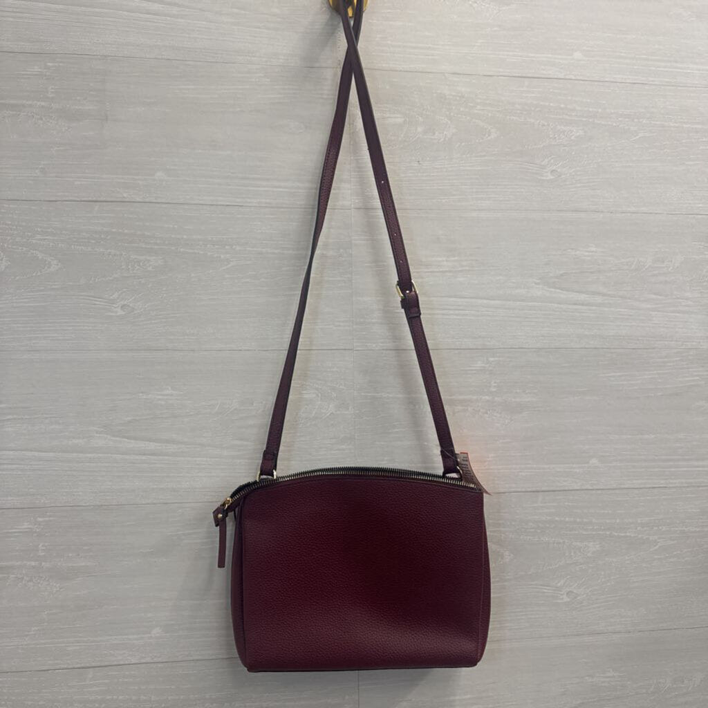 Nanette Lepore Burgundy Pebbled Leather Crossbody Purse