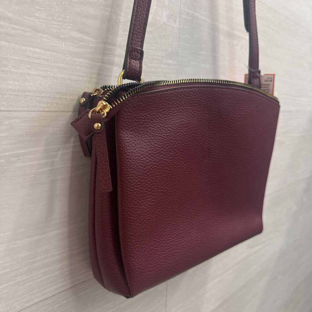 Nanette Lepore Burgundy Pebbled Leather Crossbody Purse
