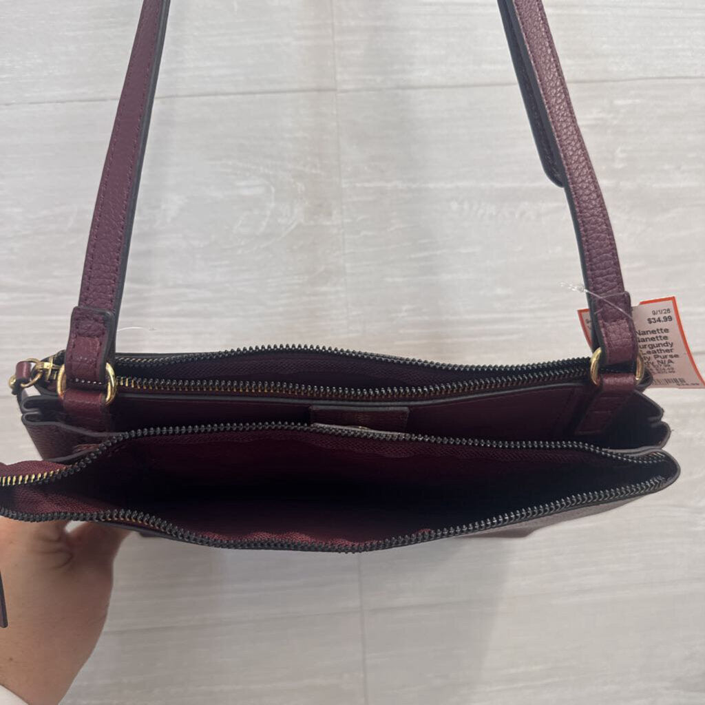 Nanette Lepore Burgundy Pebbled Leather Crossbody Purse