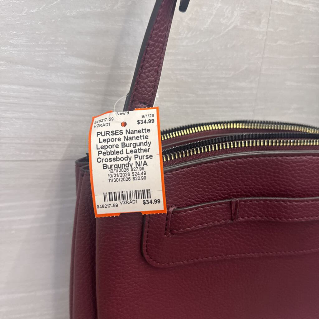 Nanette Lepore Burgundy Pebbled Leather Crossbody Purse