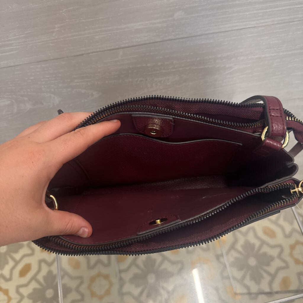 Nanette Lepore Burgundy Pebbled Leather Crossbody Purse