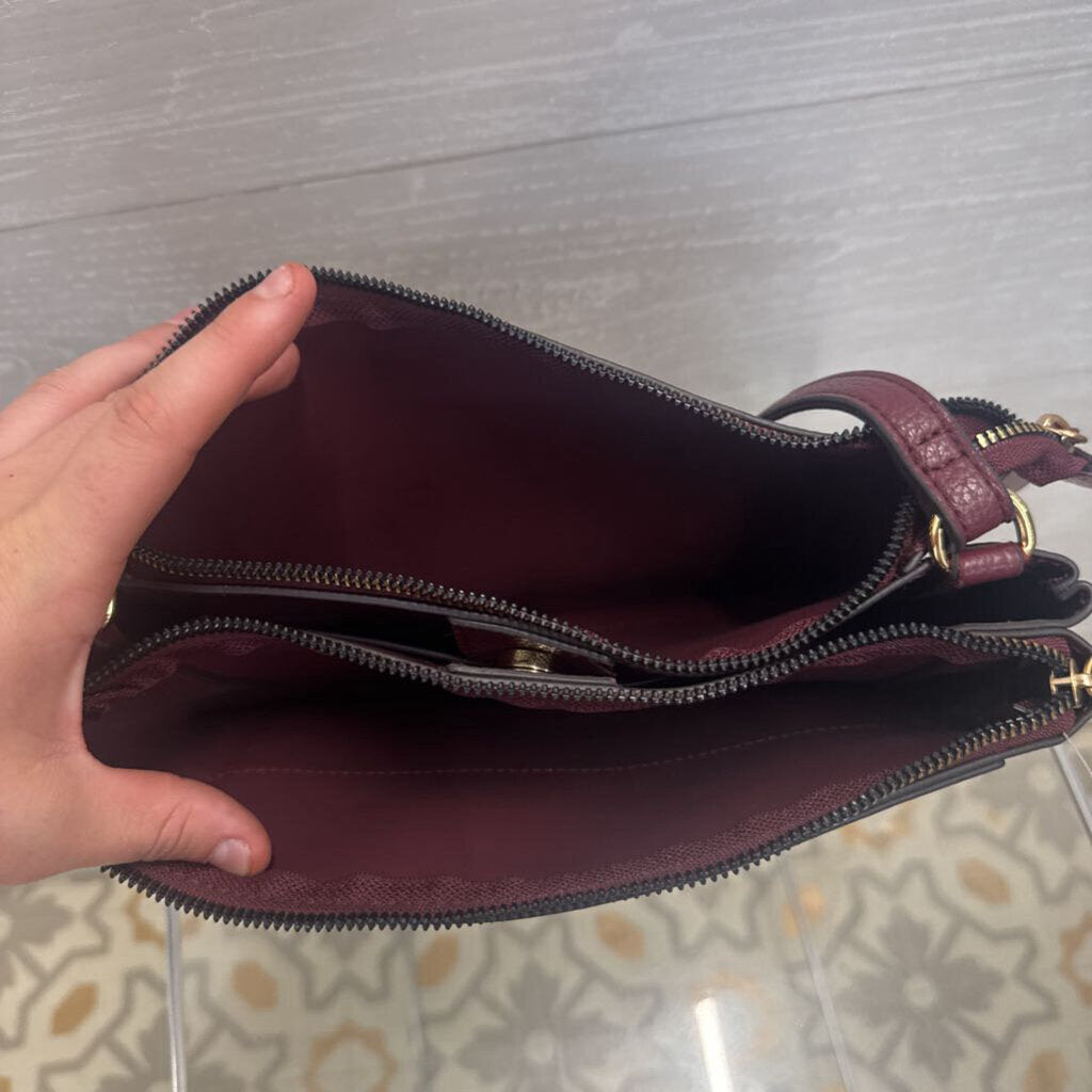 Nanette Lepore Burgundy Pebbled Leather Crossbody Purse