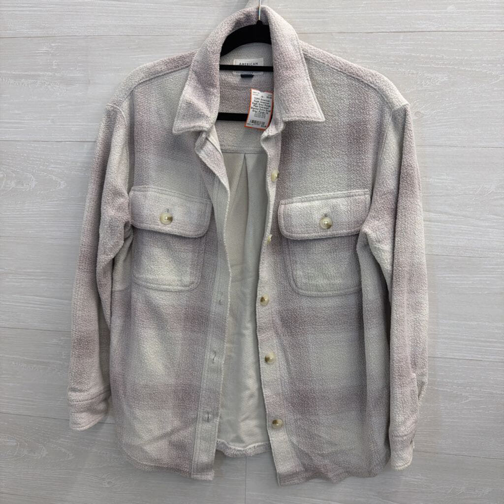 American Eagle Grey/ Purple Plaid Oversized Shacket Extra Small
