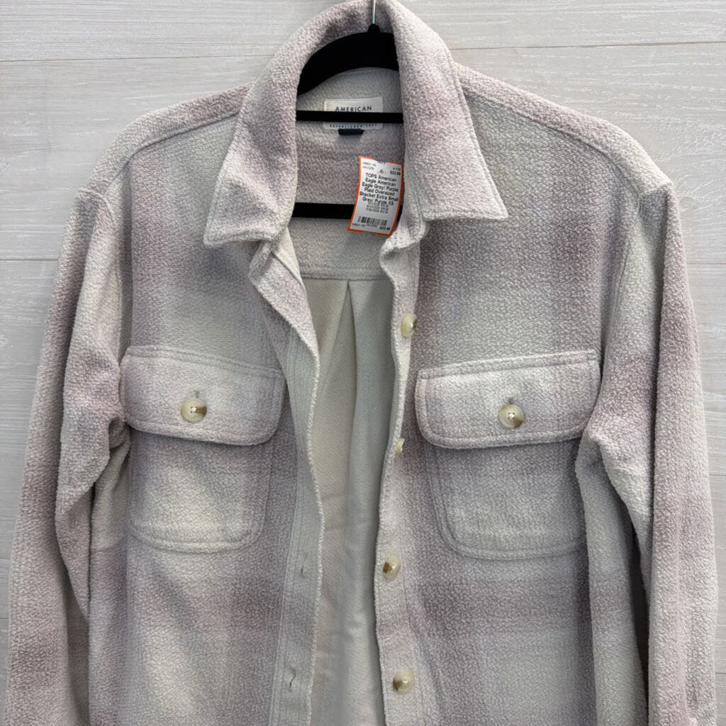 American Eagle Grey/ Purple Plaid Oversized Shacket Extra Small