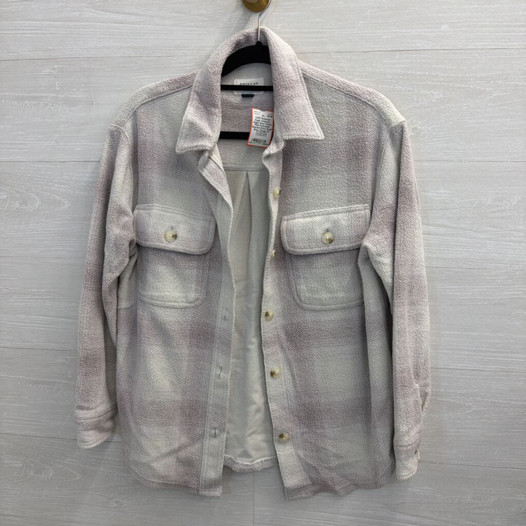 American Eagle Grey/ Purple Plaid Oversized Shacket Extra Small