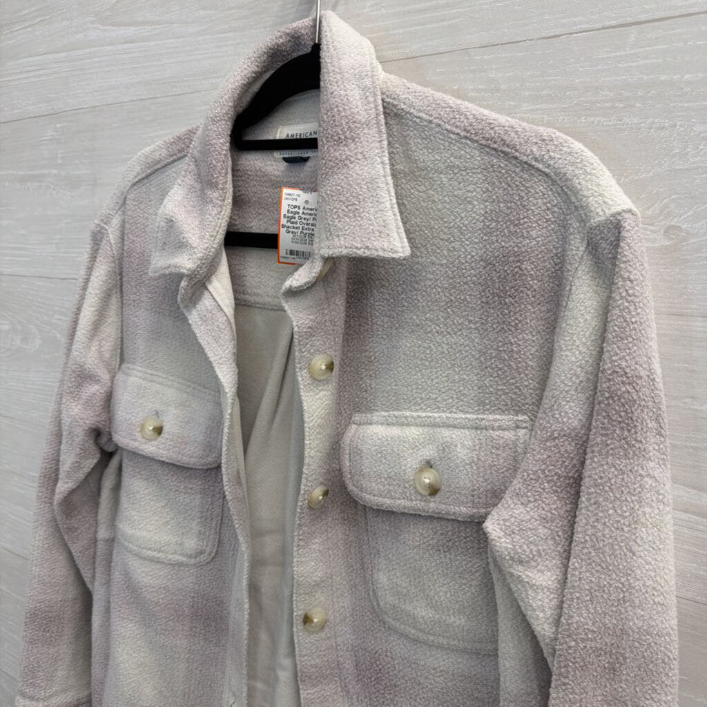 American Eagle Grey/ Purple Plaid Oversized Shacket Extra Small
